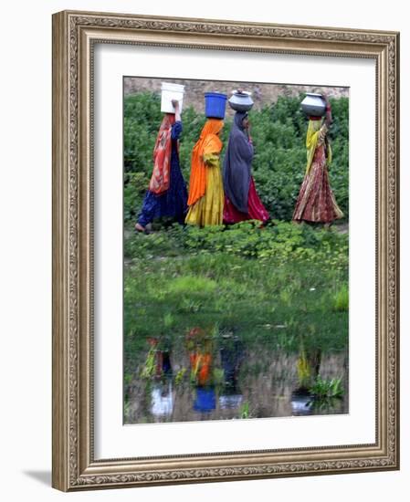 Pakistani Women Walking Home after Collecting Fresh Water on the Outskirts of Islamabad-null-Framed Photographic Print