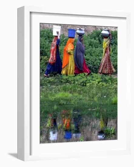 Pakistani Women Walking Home after Collecting Fresh Water on the Outskirts of Islamabad-null-Framed Photographic Print