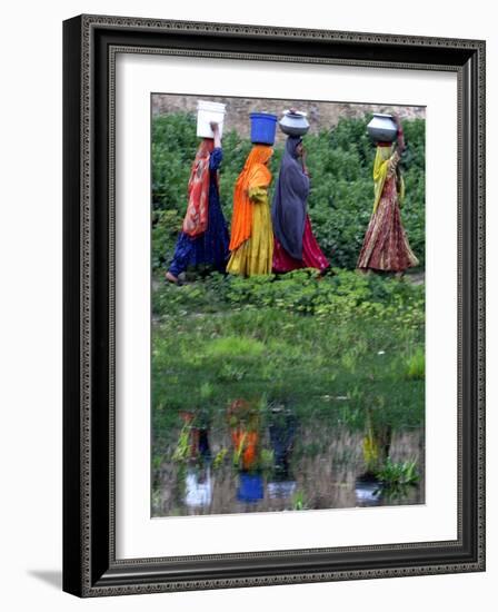 Pakistani Women Walking Home after Collecting Fresh Water on the Outskirts of Islamabad-null-Framed Photographic Print