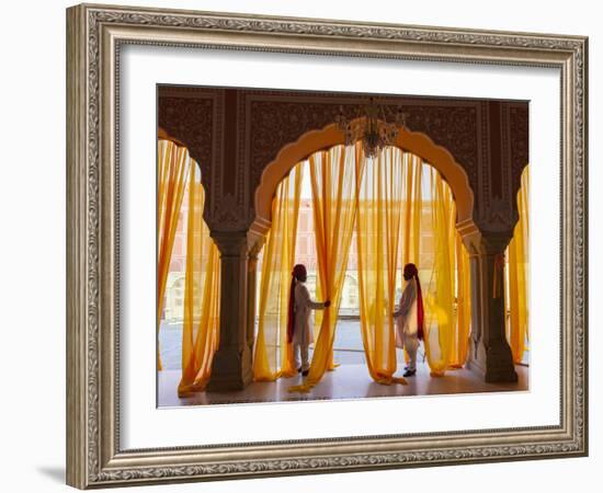 Palace Attendents, Chandra Mahal (City Palace), Jaipur, Rajasthan, India.-Peter Adams-Framed Photographic Print