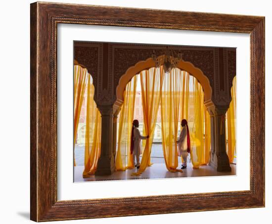 Palace Attendents, Chandra Mahal (City Palace), Jaipur, Rajasthan, India.-Peter Adams-Framed Photographic Print