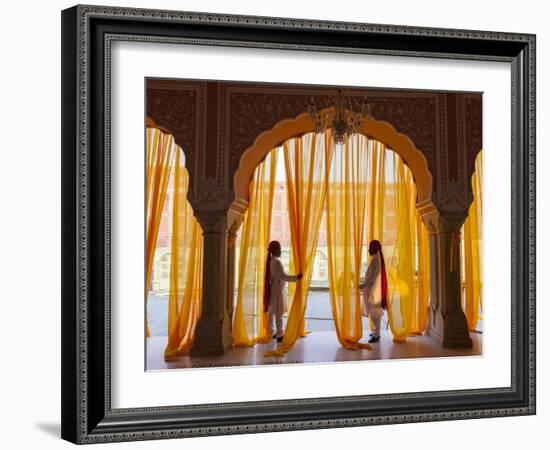 Palace Attendents, Chandra Mahal (City Palace), Jaipur, Rajasthan, India.-Peter Adams-Framed Photographic Print