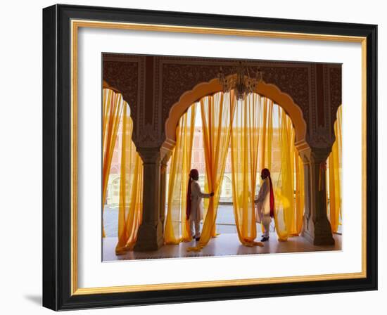 Palace Attendents, Chandra Mahal (City Palace), Jaipur, Rajasthan, India.-Peter Adams-Framed Photographic Print