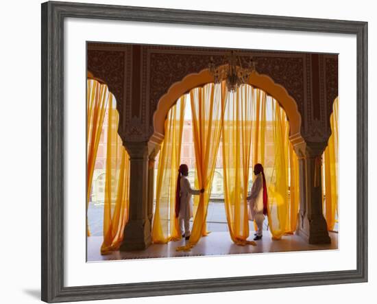 Palace Attendents, Chandra Mahal (City Palace), Jaipur, Rajasthan, India.-Peter Adams-Framed Photographic Print