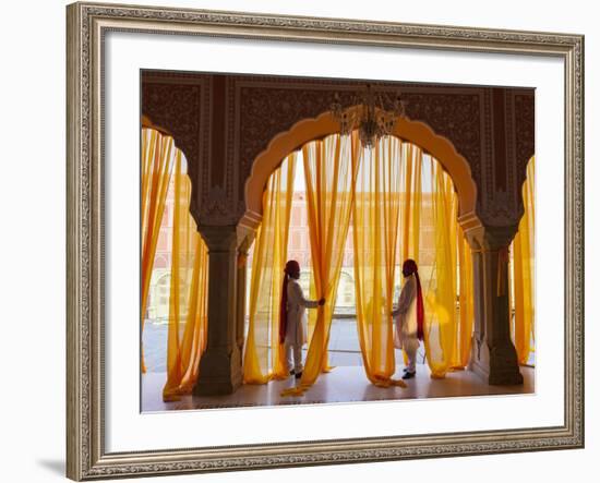 Palace Attendents, Chandra Mahal (City Palace), Jaipur, Rajasthan, India.-Peter Adams-Framed Photographic Print