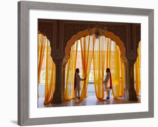Palace Attendents, Chandra Mahal (City Palace), Jaipur, Rajasthan, India.-Peter Adams-Framed Photographic Print
