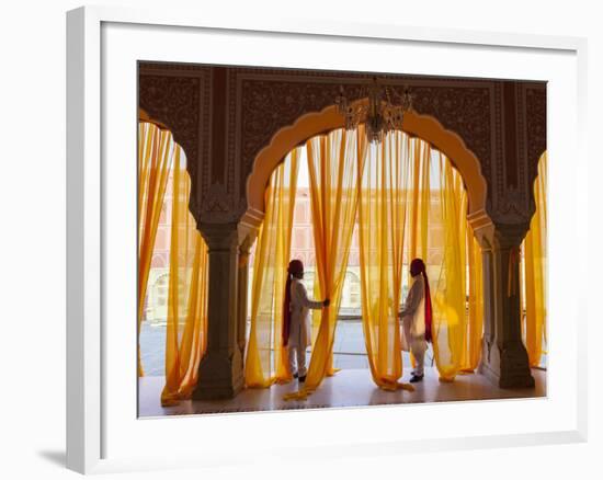 Palace Attendents, Chandra Mahal (City Palace), Jaipur, Rajasthan, India.-Peter Adams-Framed Photographic Print