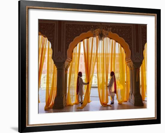 Palace Attendents, Chandra Mahal (City Palace), Jaipur, Rajasthan, India.-Peter Adams-Framed Photographic Print