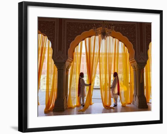 Palace Attendents, Chandra Mahal (City Palace), Jaipur, Rajasthan, India.-Peter Adams-Framed Photographic Print