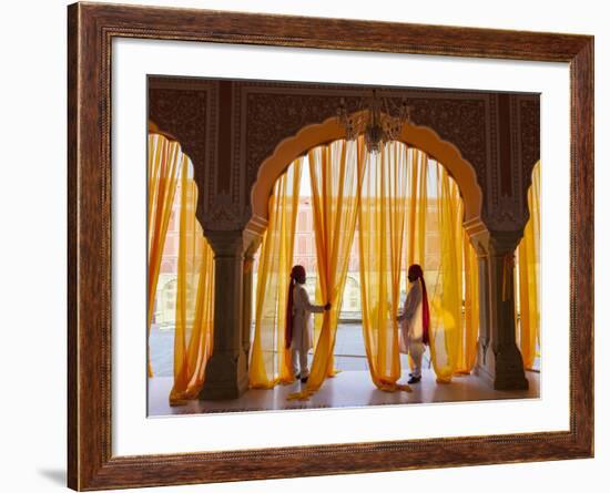 Palace Attendents, Chandra Mahal (City Palace), Jaipur, Rajasthan, India.-Peter Adams-Framed Photographic Print