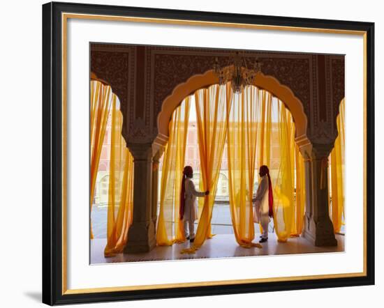 Palace Attendents, Chandra Mahal (City Palace), Jaipur, Rajasthan, India.-Peter Adams-Framed Photographic Print