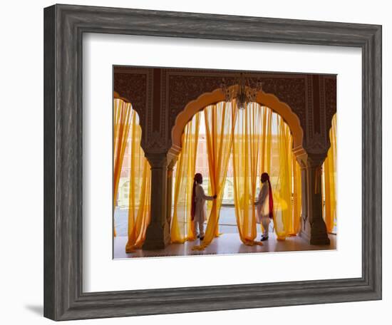 Palace Attendents, Chandra Mahal (City Palace), Jaipur, Rajasthan, India.-Peter Adams-Framed Photographic Print