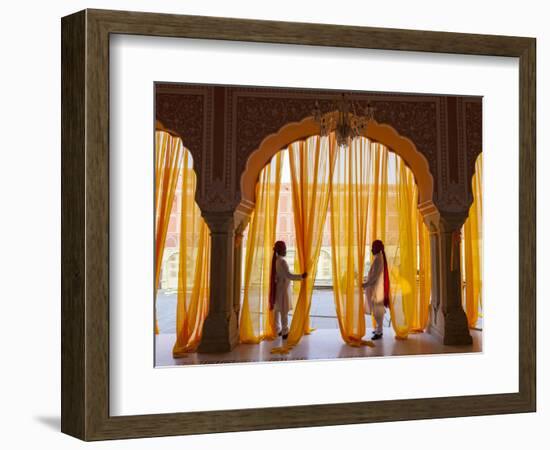 Palace Attendents, Chandra Mahal (City Palace), Jaipur, Rajasthan, India.-Peter Adams-Framed Photographic Print