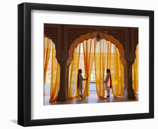 Palace Attendents, Chandra Mahal (City Palace), Jaipur, Rajasthan, India.-Peter Adams-Framed Photographic Print