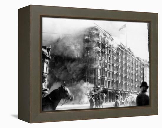 Palace Hotel on Fire after the Earthquake, San Francisco, California, c.1906-null-Framed Stretched Canvas