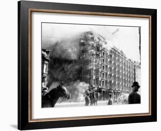 Palace Hotel on Fire after the Earthquake, San Francisco, California, c.1906-null-Framed Photo