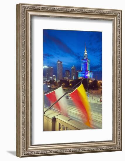 Palace of Culture and Science at Night, Warsaw, Poland, Europe-Christian Kober-Framed Photographic Print