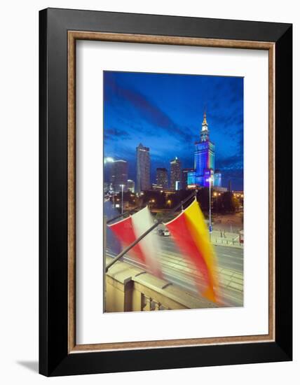 Palace of Culture and Science at Night, Warsaw, Poland, Europe-Christian Kober-Framed Photographic Print