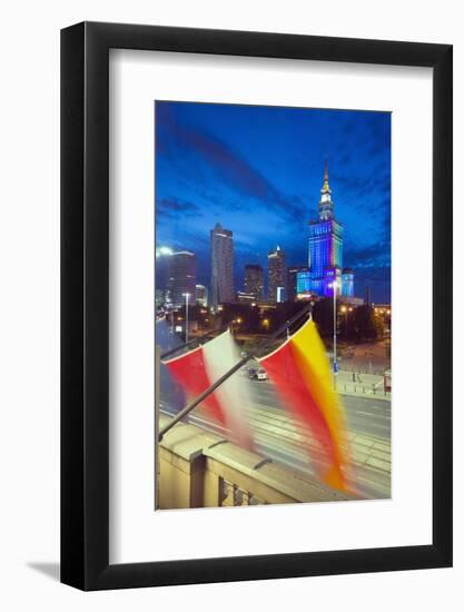 Palace of Culture and Science at Night, Warsaw, Poland, Europe-Christian Kober-Framed Photographic Print