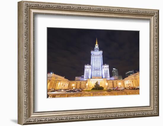 Palace of Culture and Science at Night, Warsaw, Poland, Europe-Christian Kober-Framed Photographic Print