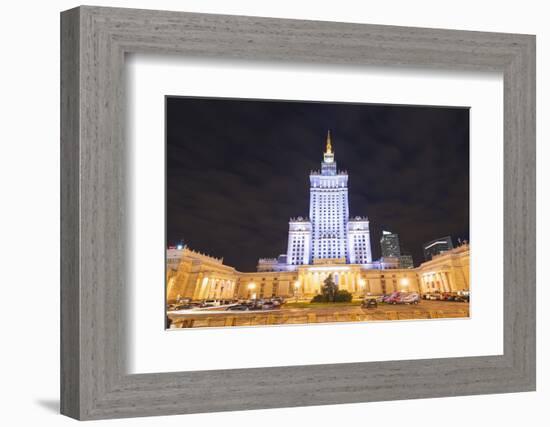 Palace of Culture and Science at Night, Warsaw, Poland, Europe-Christian Kober-Framed Photographic Print