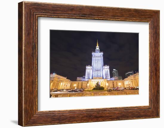 Palace of Culture and Science at Night, Warsaw, Poland, Europe-Christian Kober-Framed Photographic Print