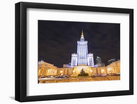 Palace of Culture and Science at Night, Warsaw, Poland, Europe-Christian Kober-Framed Photographic Print