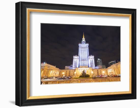 Palace of Culture and Science at Night, Warsaw, Poland, Europe-Christian Kober-Framed Photographic Print
