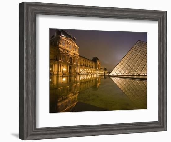 Palais Du Louvre Pyramid at Night, Paris, France, Europe-Marco Cristofori-Framed Photographic Print