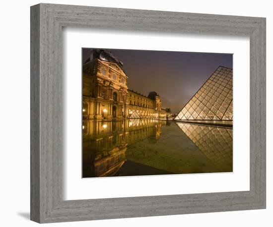 Palais Du Louvre Pyramid at Night, Paris, France, Europe-Marco Cristofori-Framed Photographic Print