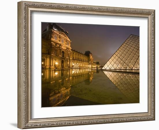 Palais Du Louvre Pyramid at Night, Paris, France, Europe-Marco Cristofori-Framed Photographic Print