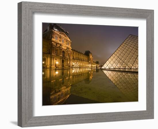 Palais Du Louvre Pyramid at Night, Paris, France, Europe-Marco Cristofori-Framed Photographic Print