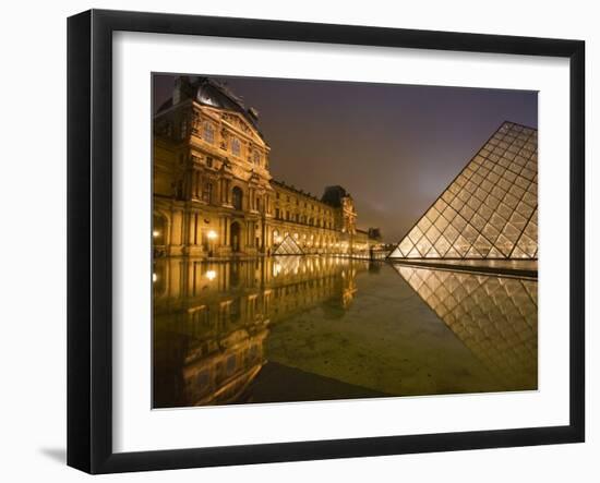 Palais Du Louvre Pyramid at Night, Paris, France, Europe-Marco Cristofori-Framed Photographic Print