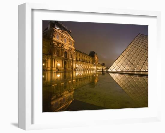 Palais Du Louvre Pyramid at Night, Paris, France, Europe-Marco Cristofori-Framed Photographic Print