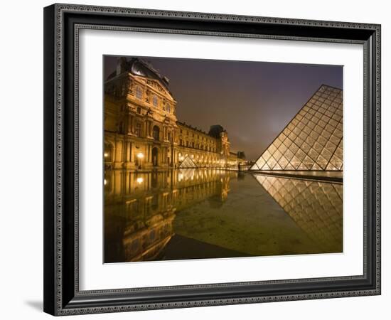 Palais Du Louvre Pyramid at Night, Paris, France, Europe-Marco Cristofori-Framed Photographic Print