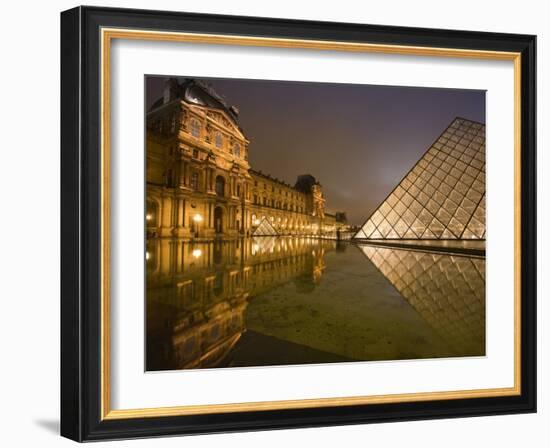 Palais Du Louvre Pyramid at Night, Paris, France, Europe-Marco Cristofori-Framed Photographic Print