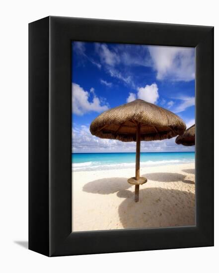 Palapa Umbrella on Cancun Beach, Mexico-George Oze-Framed Premier Image Canvas