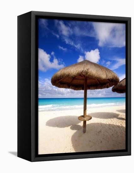 Palapa Umbrella on Cancun Beach, Mexico-George Oze-Framed Premier Image Canvas