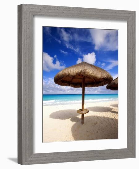 Palapa Umbrella on Cancun Beach, Mexico-George Oze-Framed Photographic Print