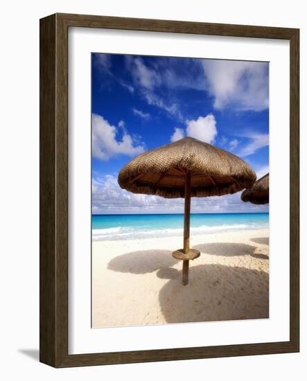 Palapa Umbrella on Cancun Beach, Mexico-George Oze-Framed Photographic Print