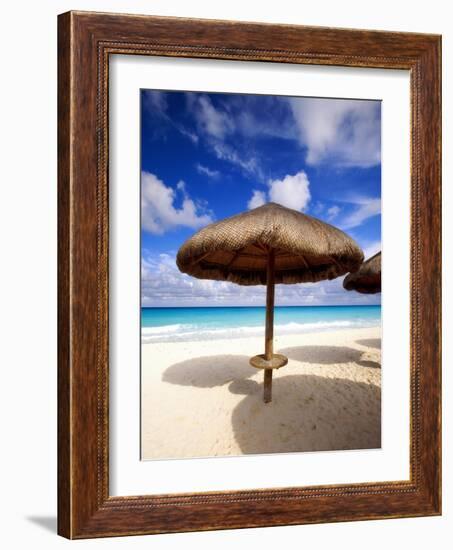 Palapa Umbrella on Cancun Beach, Mexico-George Oze-Framed Photographic Print