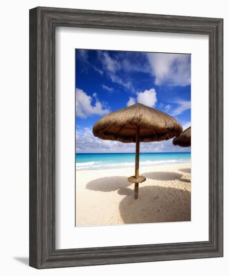 Palapa Umbrella on Cancun Beach, Mexico-George Oze-Framed Photographic Print