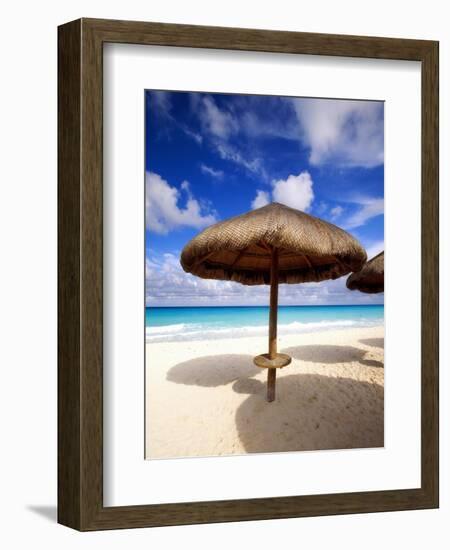 Palapa Umbrella on Cancun Beach, Mexico-George Oze-Framed Photographic Print