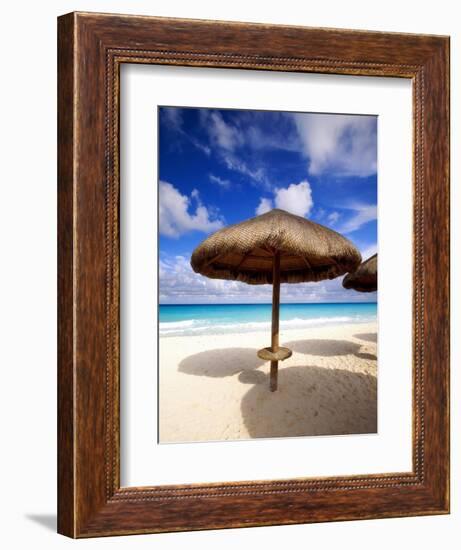 Palapa Umbrella on Cancun Beach, Mexico-George Oze-Framed Photographic Print