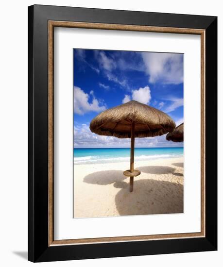 Palapa Umbrella on Cancun Beach, Mexico-George Oze-Framed Photographic Print