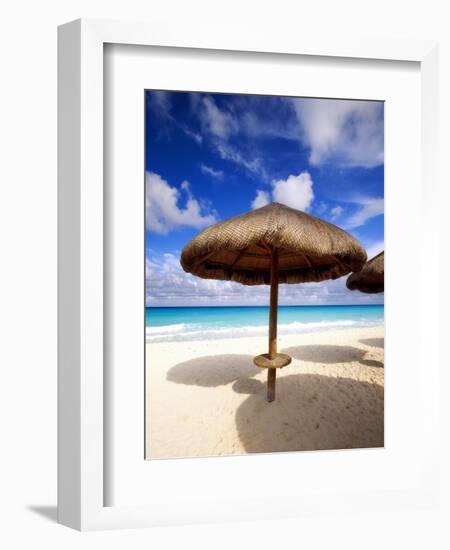 Palapa Umbrella on Cancun Beach, Mexico-George Oze-Framed Photographic Print