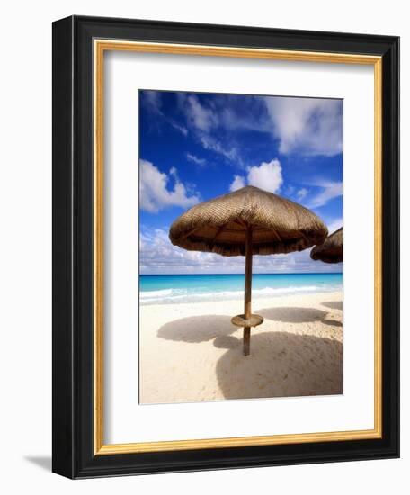 Palapa Umbrella on Cancun Beach, Mexico-George Oze-Framed Photographic Print