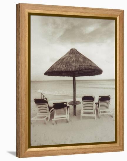 Palapa Umbrella on the Beach, Cancun, Mexico-Mark Gibson-Framed Premier Image Canvas