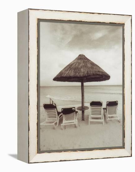 Palapa Umbrella on the Beach, Cancun, Mexico-Mark Gibson-Framed Premier Image Canvas