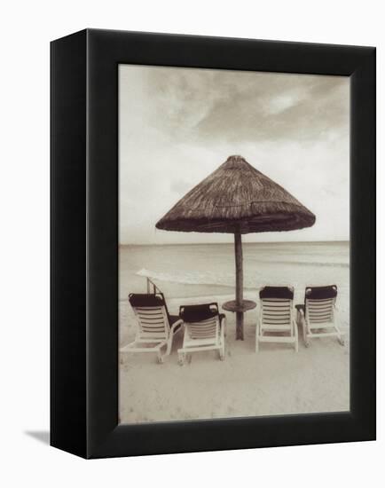 Palapa Umbrella on the Beach, Cancun, Mexico-Mark Gibson-Framed Premier Image Canvas